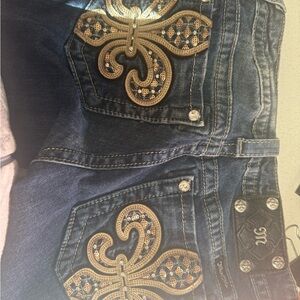 Miss Me Dark Blue Jeans with Gold Embellishments